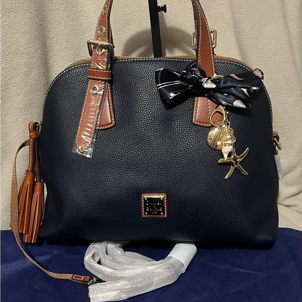 Dooney & Bourke Pebble Grain Small Audrey Satchel in Midnight Blue Leather Bag
